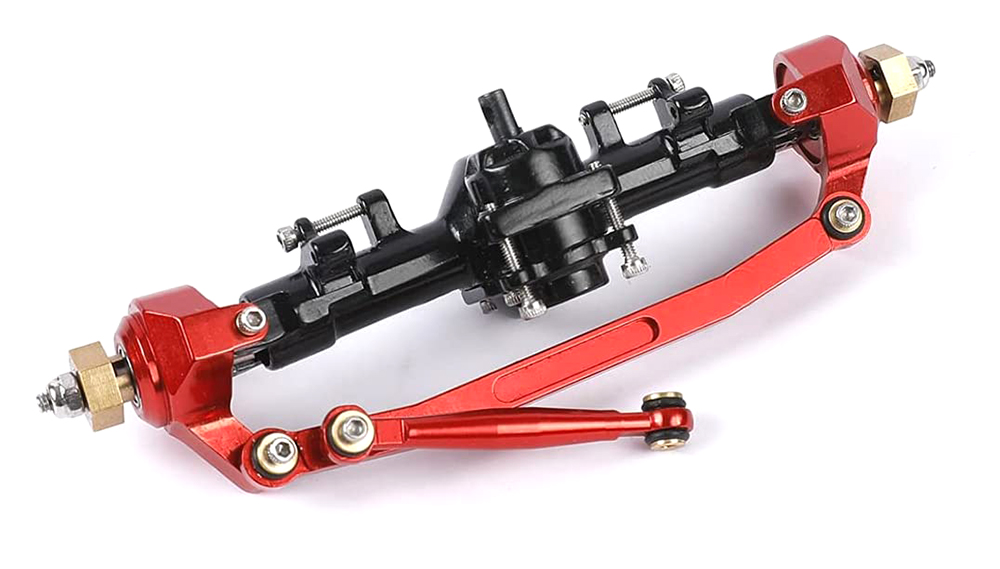 C30785BLACKRED Billet Machined Alloy Front Axle for Axial 1/24 SCX24 Rock Crawler - Black Red - Image 1
