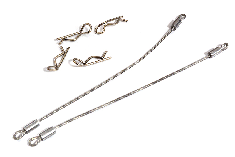 C31116SILVER Secured Body Clip (4) with 80mm Retainer Link for 1/16 & 1/10 RC - Image 1