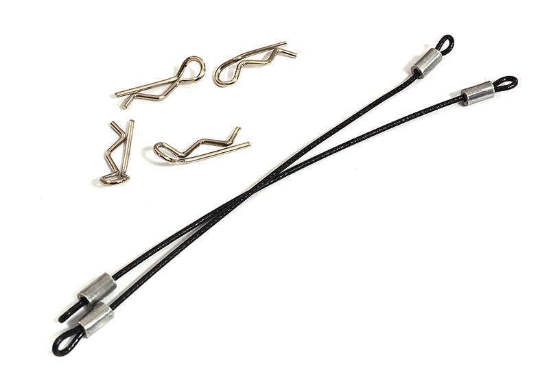 C31117BLACK Secured Body Clip (4) with 100mm Retainer Link for 1/16 & 1/10 RC - Image 1