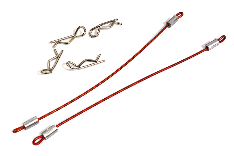 C31117RED Secured Body Clip (4) with 100mm Retainer Link for 1/16 & 1/10 RC - Image 1