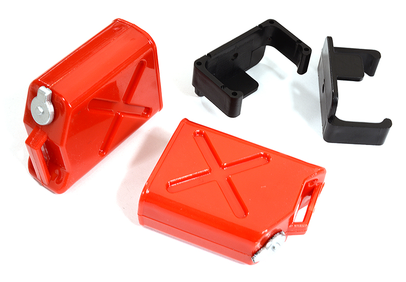 C31200RED Realistic Jerry Can Gas Fuel Tank (2) w/ Bracket for 1/10 Scale Rock Crawler - Image 1