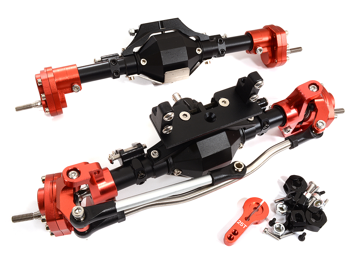 C31212BLACKRED Reversible Rotation F&R Axle Assembly w/ Internals for 1/10 SCX10 II & SCX10 III - Image 1