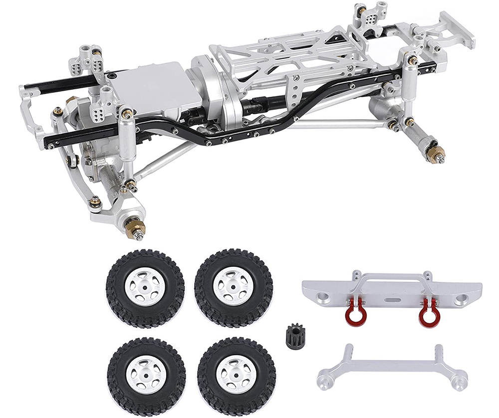 C31238SILVER Complete Alloy Conversion Kit w/ 133 Wheelbase for 1/24 SCX24 Deadbolt Crawler - Image 1