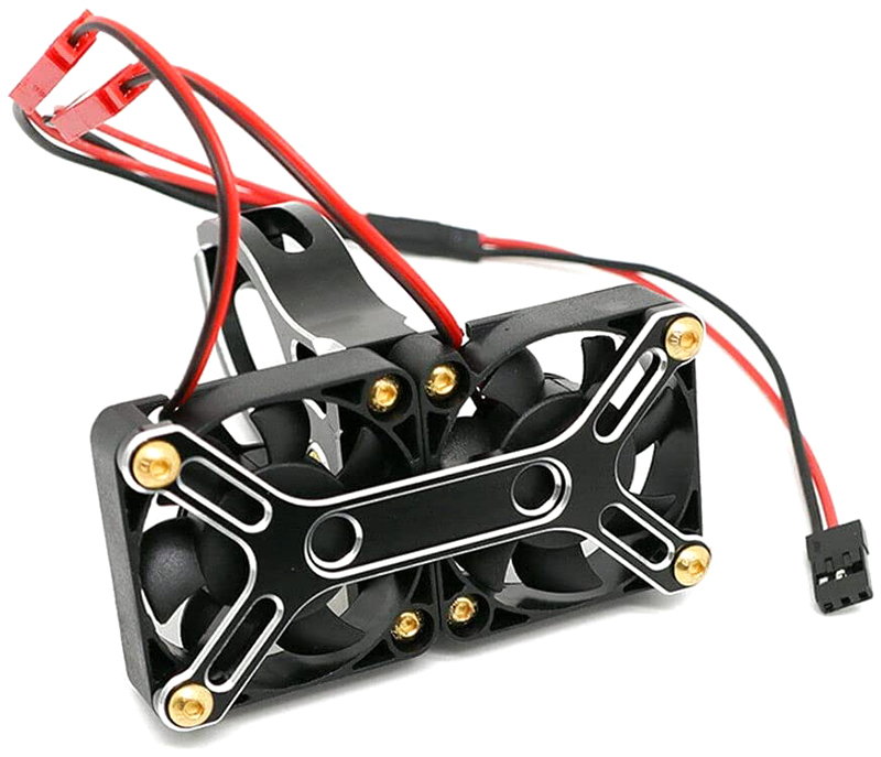 C31247BLACK Alloy Mount + 40x40mm Twin Cooling Fan for X-Maxx, Arrma 1/5 & Motor 48-57mm OD - Image 1