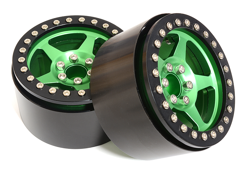 C31375GREEN 2.2 Size Billet Machined Alloy 5 Spoke Wheel(2) 115g Each for 1/10 Scale Crawler - Image 1