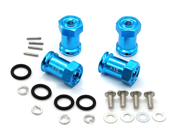 C31502BLUE Alloy Machined Hex Wheel Adapters +15mm Offset for 1/16 E-Revo, Slash & Summit - Image 1