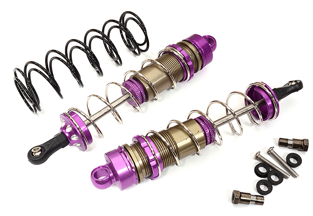 C31547PURPLE Alloy Machined HD Big Bore Shocks (2) 122mm for 1/8 Scale Off-Road - Image 1