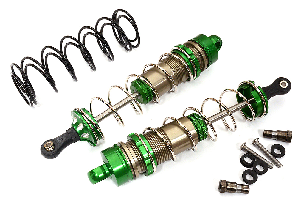 C31550GREEN Green Alloy Machined HD Big Bore Shocks (2) 130mm for 1/8 Scale Off-Road - Image 1