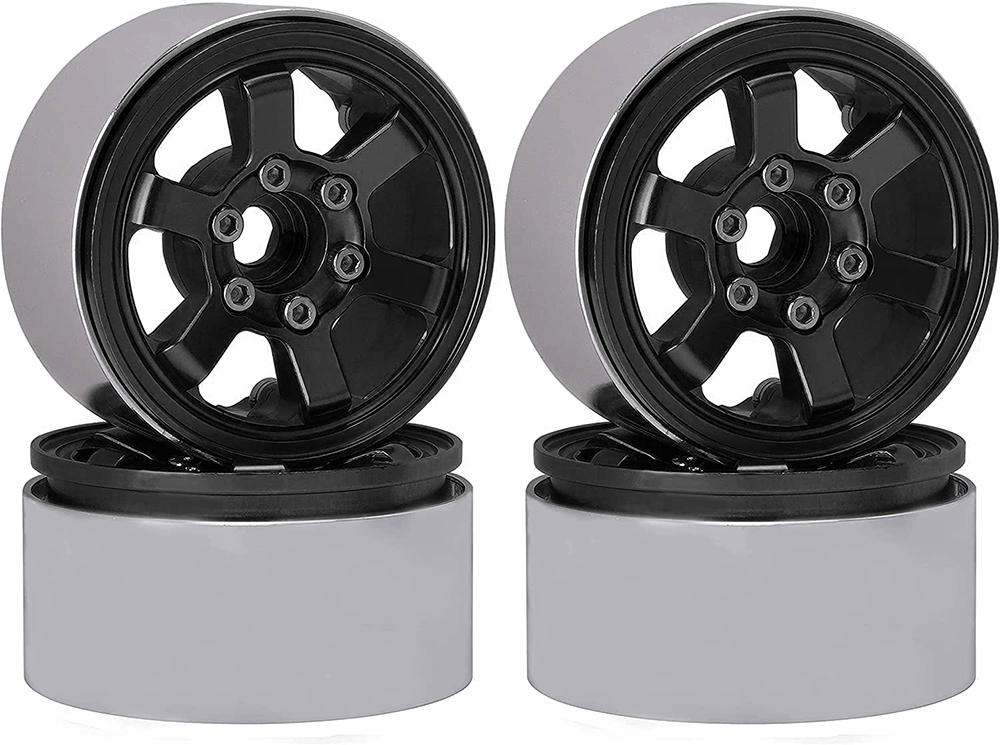 C31598BLACK Billet Machined Alloy 6 Spoke 1.9 Wheels (4) for Scale Crawler W=29mm - Image 1