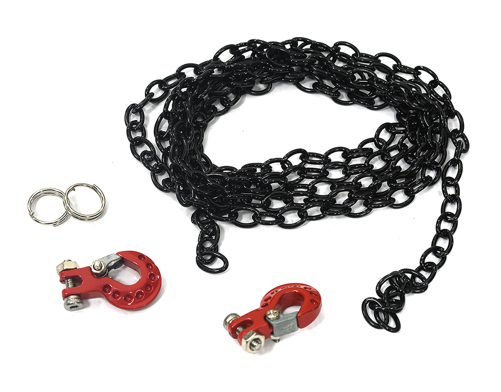 C31720RED Realistic 1/10 Size Drag Chain & Tow Hooks for 1/10 Scale Off-Road Crawler - Image 1