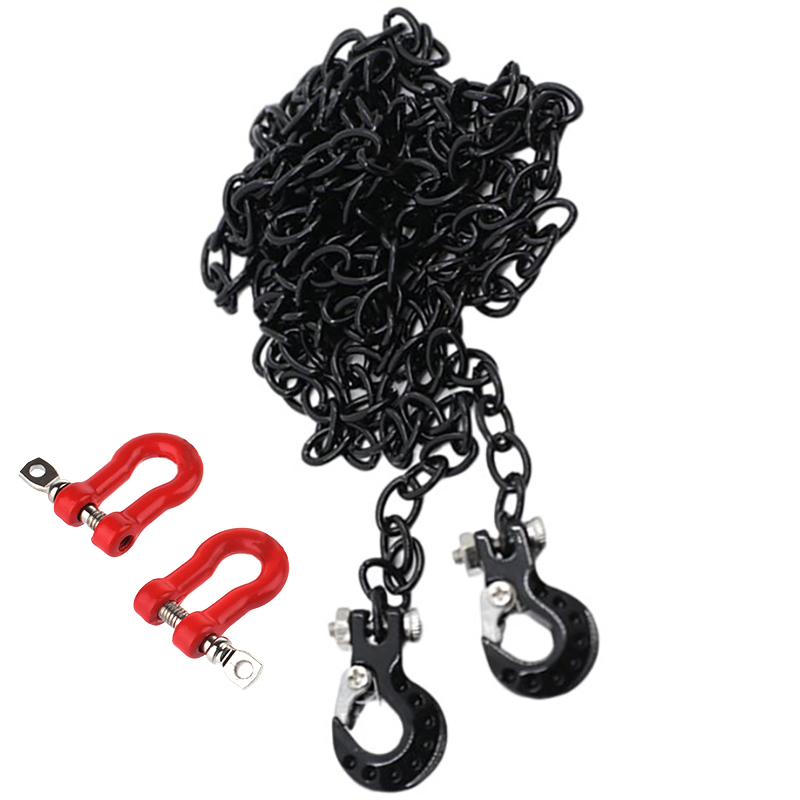 C31724BLACK Realistic 1/10 Size Drag Chain & Tow Hooks w/Bow Shackle for 1/10 Scale Off-Road - Image 1
