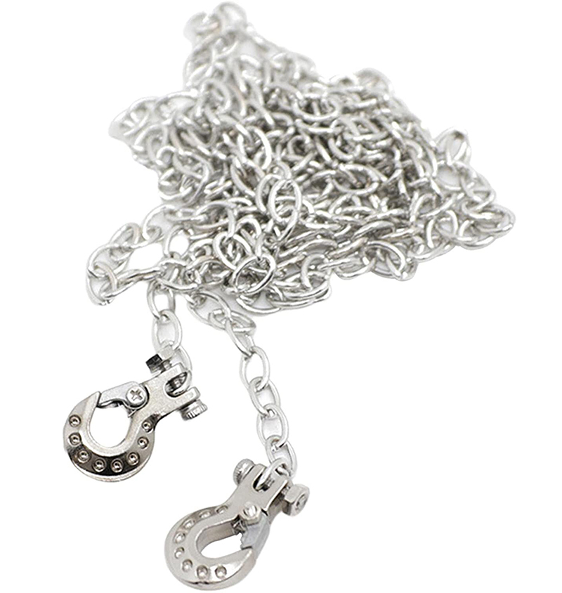 C31758SILVER Realistic 1/10 Size Drag Chain & Tow Hooks w/Bow Shackle for 1/10 Scale Off-Road - Image 1