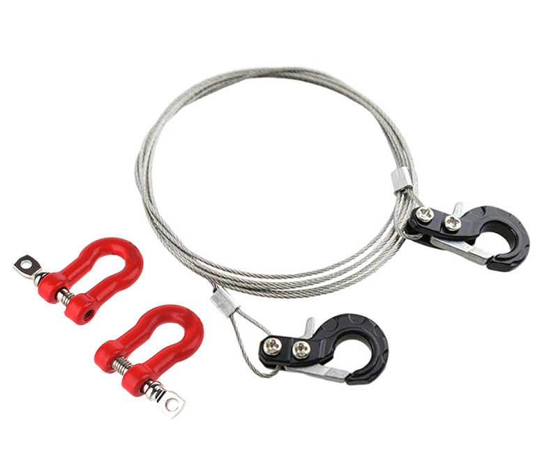 C31761BLACK Realistic Steel Tow Cable & Tow Hooks w/ Bow Shackles for 1/10 Off-Road Crawler - Image 1