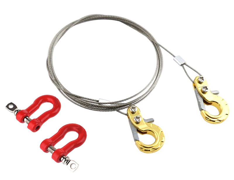C31761GOLD Realistic Steel Tow Cable & Tow Hooks w/ Bow Shackles for 1/10 Off-Road Crawler - Image 1