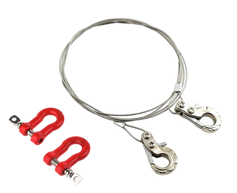 C31761SILVER Realistic Steel Tow Cable & Tow Hooks w/ Bow Shackles for 1/10 Off-Road Crawler - Image 1