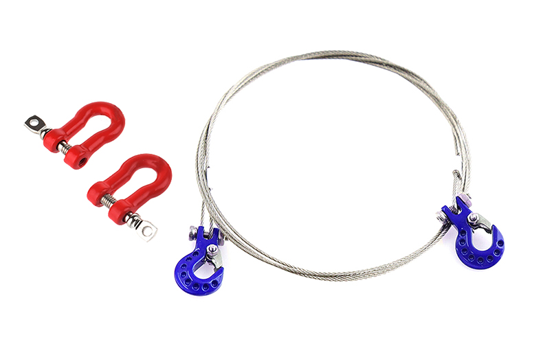 C31762BLUE Realistic Steel Tow Cable & Tow Hooks w/ Bow Shackles for 1/10 Off-Road Crawler - Image 1