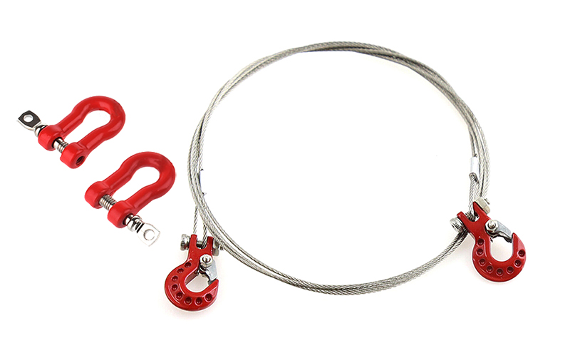C31762RED Realistic Steel Tow Cable & Tow Hooks w/ Bow Shackles for 1/10 Off-Road Crawler - Image 1