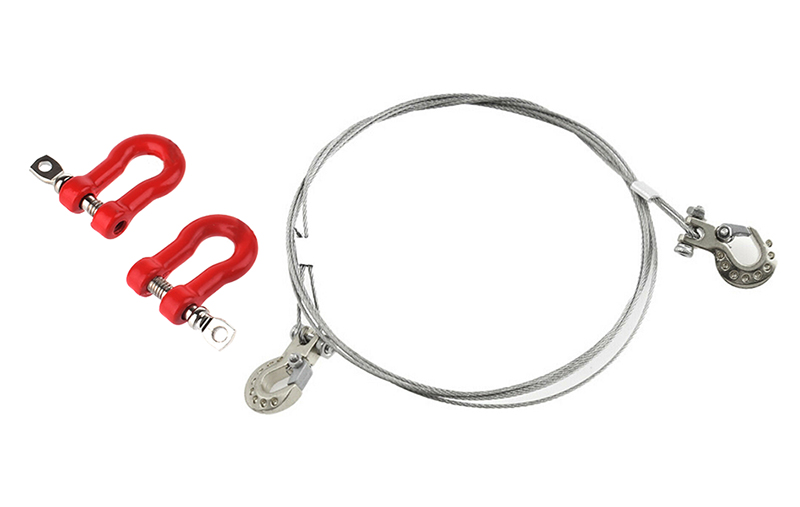 C31762SILVER Realistic Steel Tow Cable & Tow Hooks w/ Bow Shackles for 1/10 Off-Road Crawler - Image 1