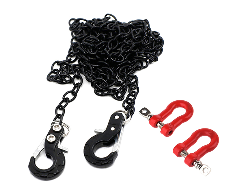 C31763BLACK Realistic 1/10 Size Drag Chain & Tow Hooks w/Bow Shackle for 1/10 Scale Off-Road - Image 1
