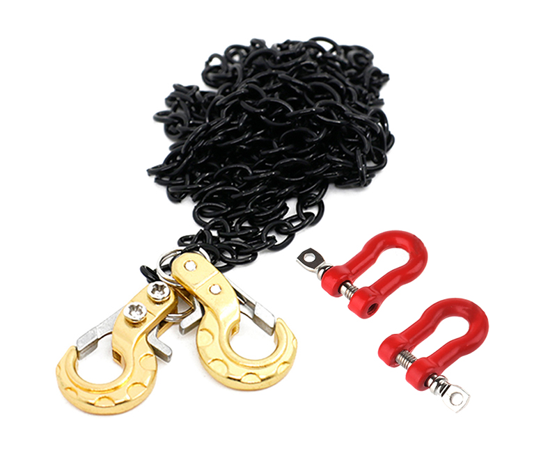 C31763GOLD Realistic 1/10 Size Drag Chain & Tow Hooks w/Bow Shackle for 1/10 Scale Off-Road - Image 1