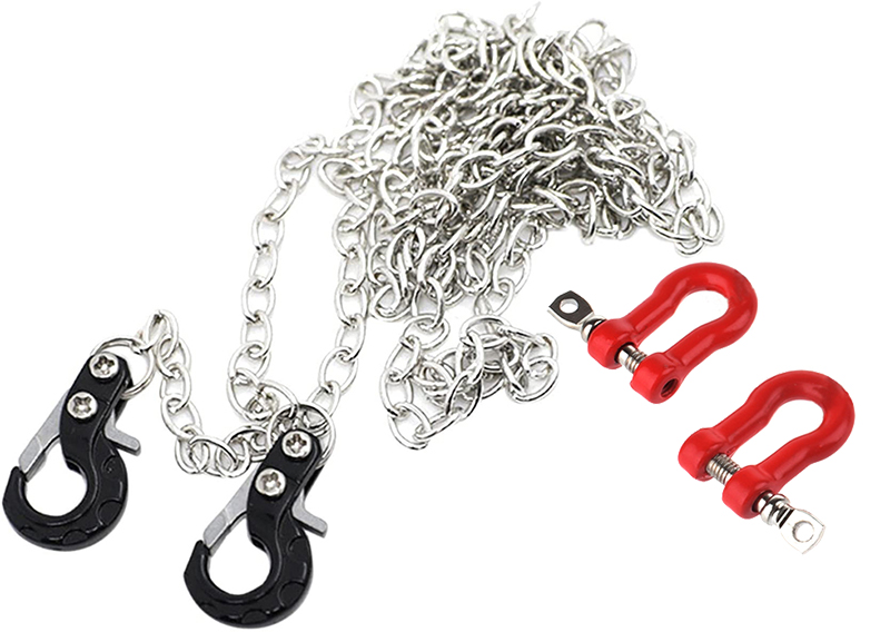 C31764BLACK Realistic 1/10 Size Drag Chain & Tow Hooks w/Bow Shackle for 1/10 Scale Off-Road - Image 1