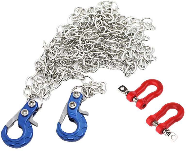 C31764BLUE Realistic 1/10 Size Drag Chain & Tow Hooks w/Bow Shackle for 1/10 Scale Off-Road - Image 1