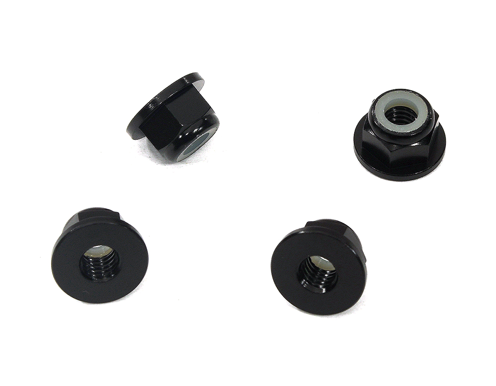 C32141BLACK Color Alloy Metal M4 Size Hex Lock Nut Flanged 4pcs - Image 1