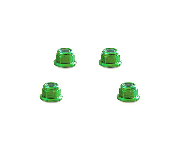 C32142GREEN Color Alloy Metal M5 Size Hex Lock Nut Flanged 4pcs - Image 1