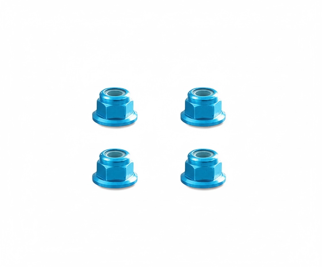 C32142LIGHTBLUE Color Alloy Metal M5 Size Hex Lock Nut Flanged 4pcs - Image 1