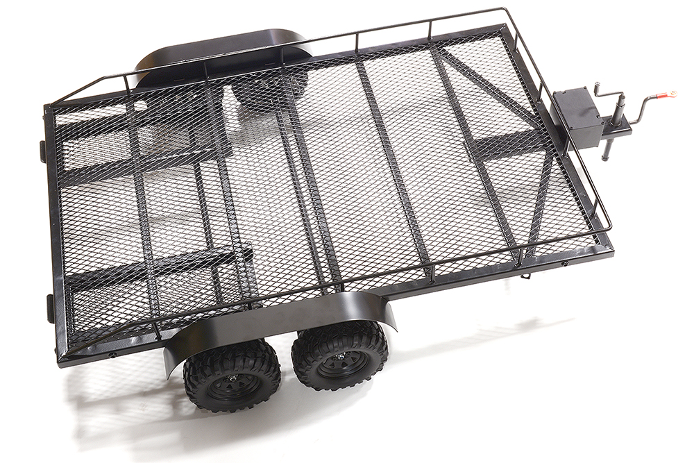 C32160BLACK Machined Alloy Flatbed Dual Axle Car Trailer Kit for 1/10 Scale RC 710x455x137mm - Image 1