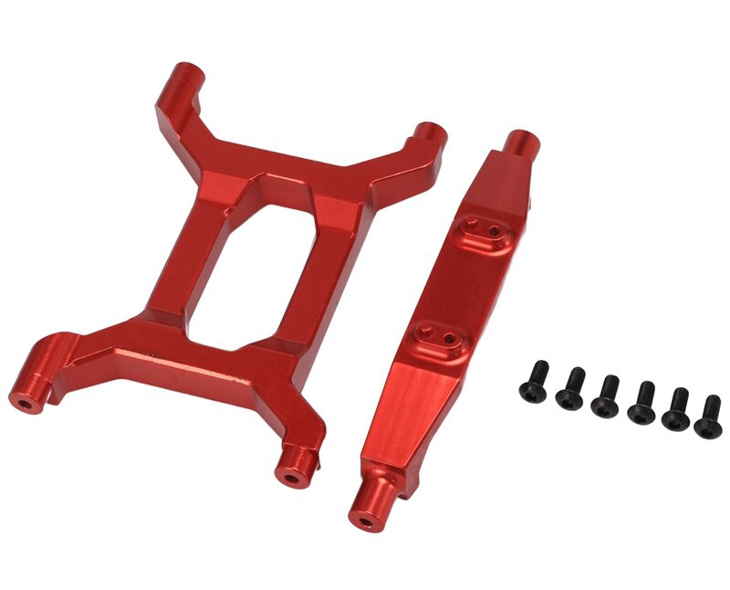 C32213RED Alloy Machined Rear Chassis & Shock Tower Braces for Axial SCX6 - Image 1