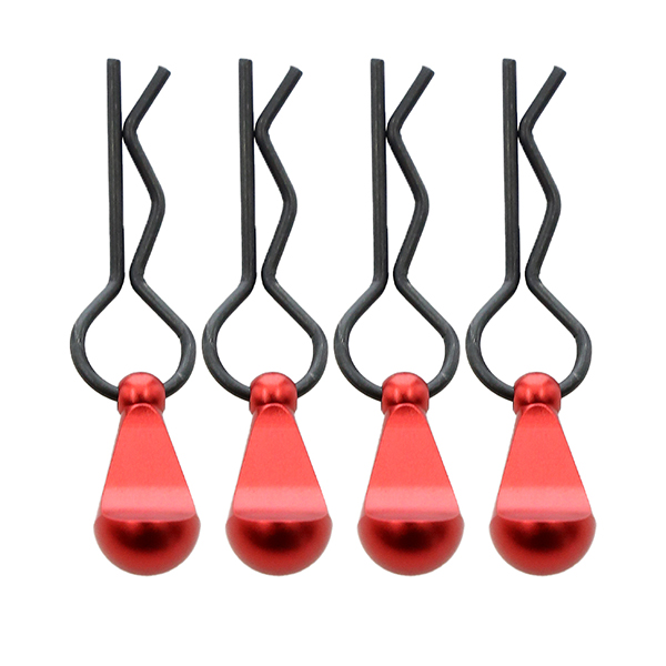 C32226RED Bent-Up Color Body Clips (4) for 1/8, 1/7 & 1/5 RC Cars & Trucks (LxW=34x12mm) - Image 1