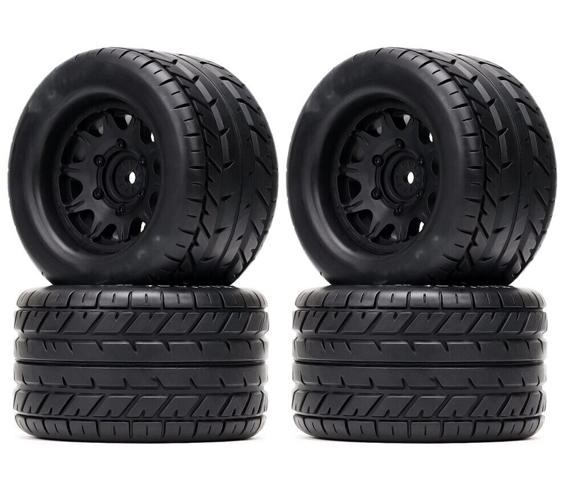 C32369BLACK 1/10 Size Wheel for 12mm & 14mm Hex & Tire Set (4) OD=118mm W=69mm - Image 1