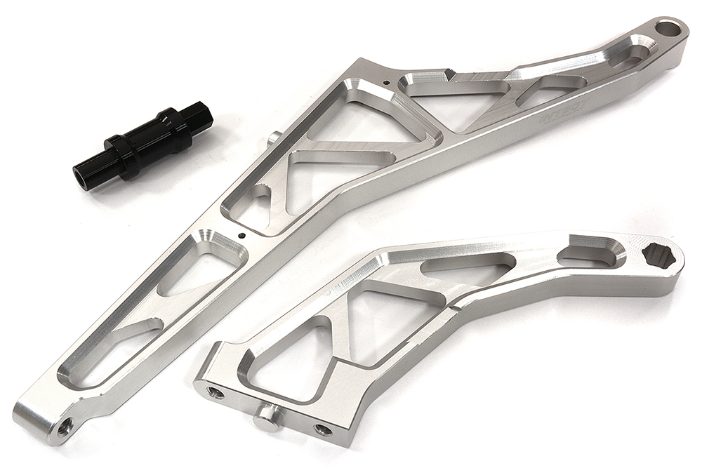 C32401SILVER Silver Billet Machined Rear Chassis Braces Pair for Losi 1/5 DBXL-E 2.0 4WD - Image 1