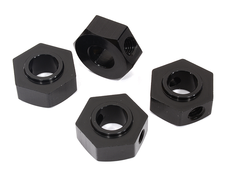 C32416BLACK Billet Machined 17mm Hex Wheel Adapters for Axial 1/6 Scale SCX6, Black 252011 - Image 1