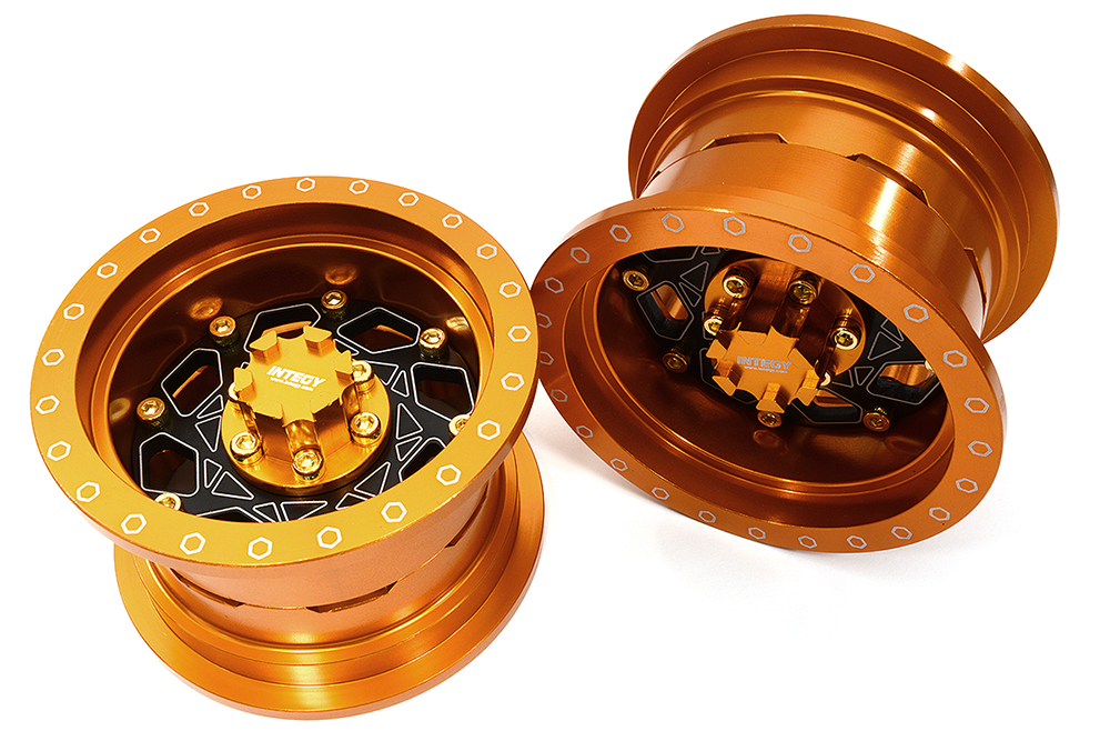 C32434ORANGE Billet Machined 8 Spoke Alloy Wheel Upgrade Kit (1-pair) for 1/6 SCX6 45001 - Image 1
