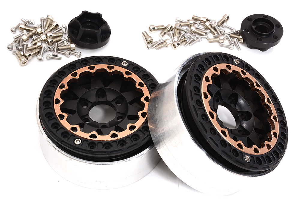 C32821BLACK Alloy Machined Multi Spoke 1.9 Wheels (2) for Scale Crawler W=25mm - Image 1
