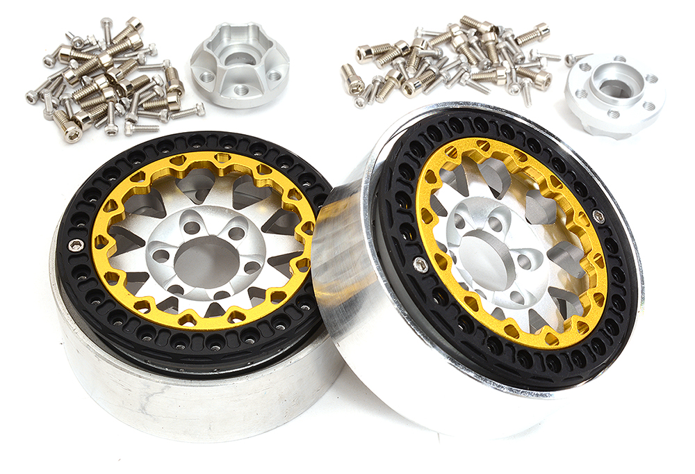C32821SILVER Alloy Machined Multi Spoke 1.9 Wheels (2) for Scale Crawler W=25mm - Image 1