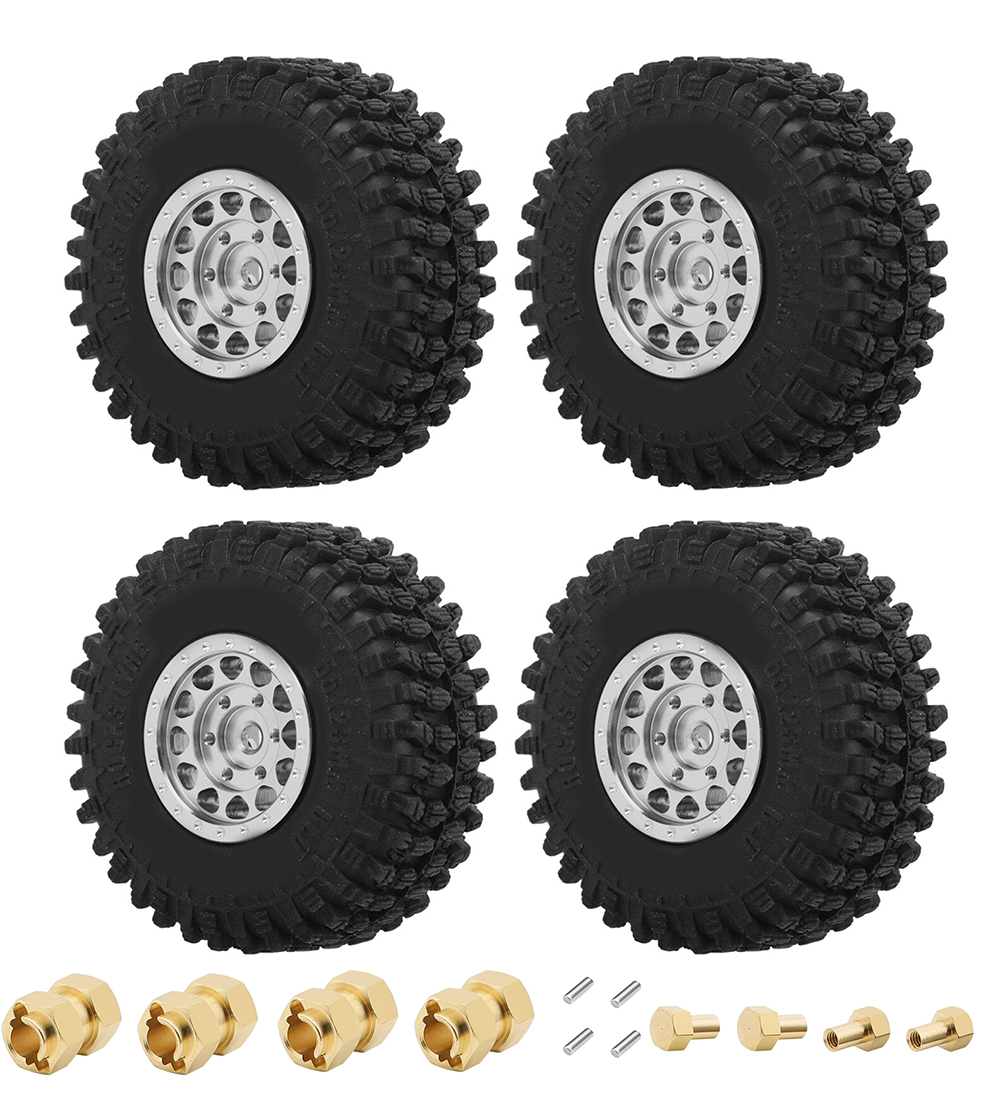 C33129SILVER Tire & Wheel Package (4) w/ 10mm Wide Adapters for Traxxas 1/18 TRX-4M 9869 9871 - Image 1