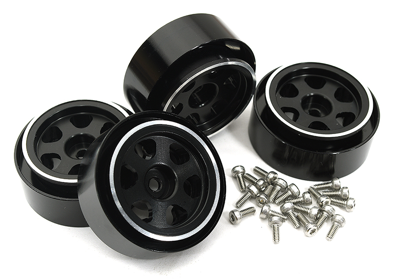 C33137BLACK Black Alloy Machined Beadlock Wheels (4) for Traxxas 1/18 TRX-4M RC Crawler 9869 - Image 1