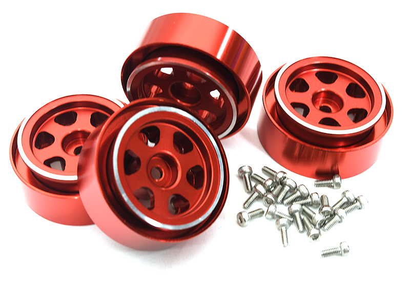 C33137RED Red Alloy Machined Beadlock Wheels (4) for Traxxas 1/18 TRX-4M RC Crawler 9869 - Image 1