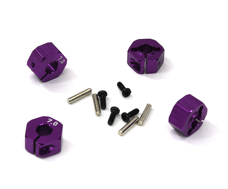 C33145PURPLE 12mm Hex Wheel (4) Hub 7mm Thick for 1/10 Traxxas, Axial, Tamiya, Drift & TC - Image 1