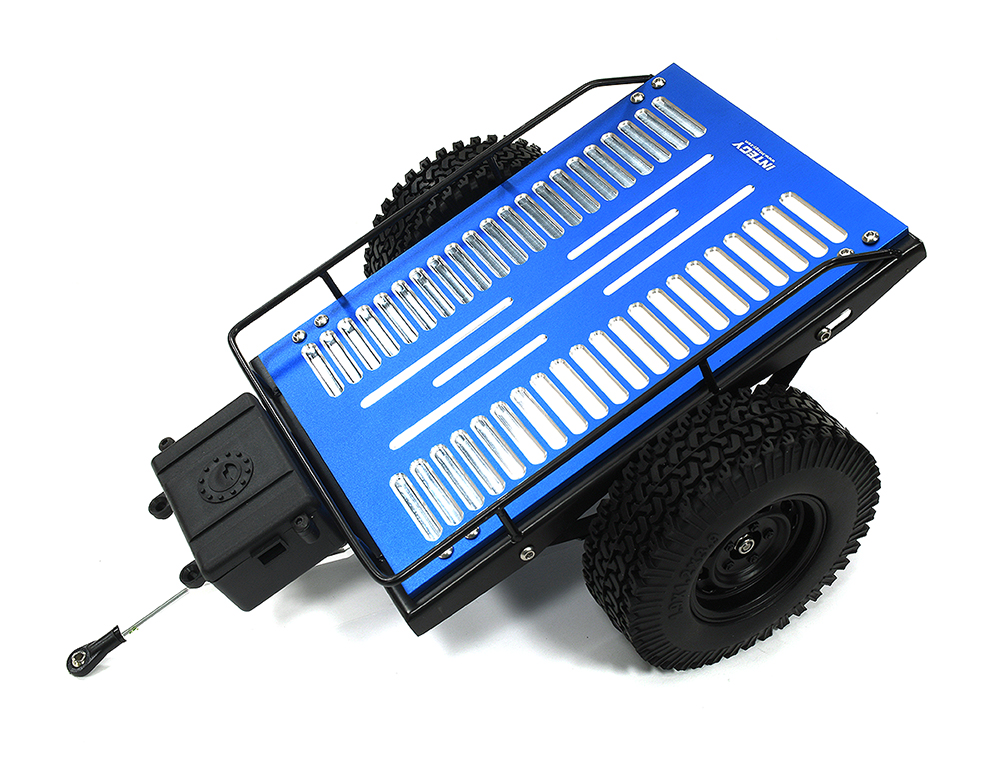 C33216BLUE Realistic Leaf Spring 1/10 Size Flatbed Trailer 302x200x115mm for Scale Crawler - Image 1