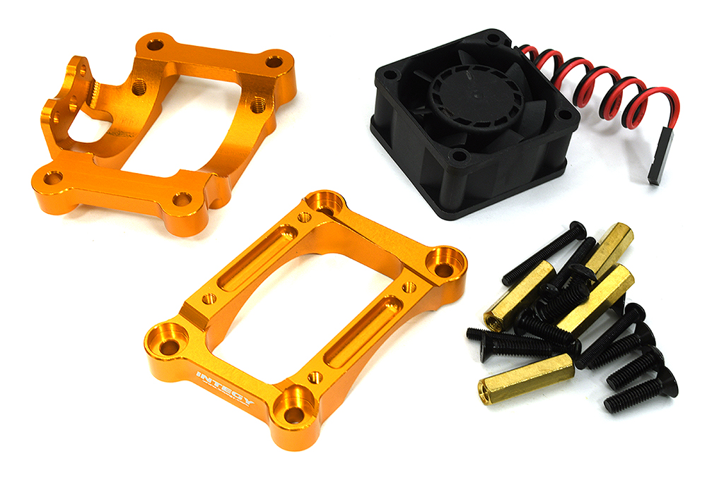C33268ORANGE Machined Motor Mount w/ 40x40mm 17k rpm Fan for Traxxas 1/8 Sledge 4WD 9589 - Image 1