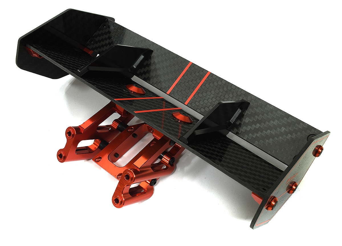 C33608RED Carbon Fiber Rear Aero Wing Kit for Arrma 1/10 Kraton 4X4 4S V2 BLX ARA480044 - Image 1