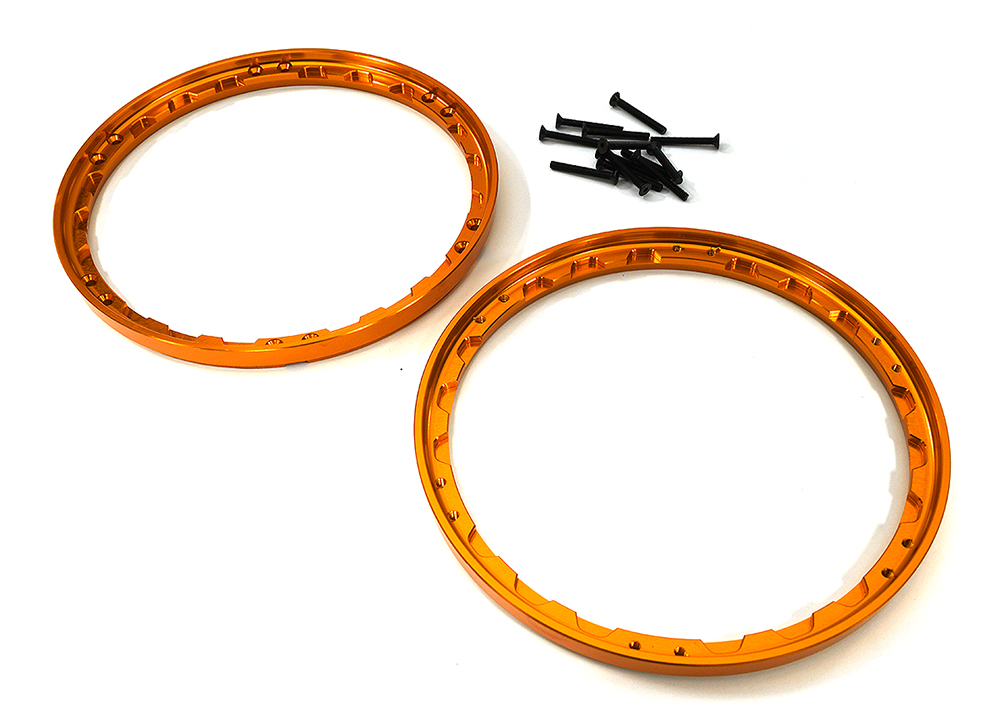 C33643ORANGE Beadlock Front Wheel Reinforcement Ring Set for Losi 1/4 Promoto-MX Motorcycle - Image 1