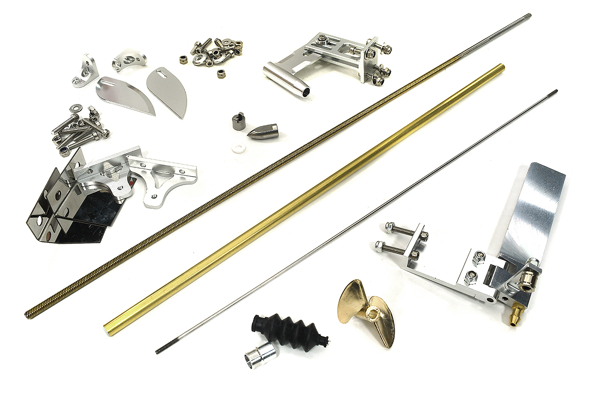 C33923 Complete 4mm Flex Shaft Drive Kit with 95mm Rudder, Strut, Turn Fins, Trim Tabs - Image 1