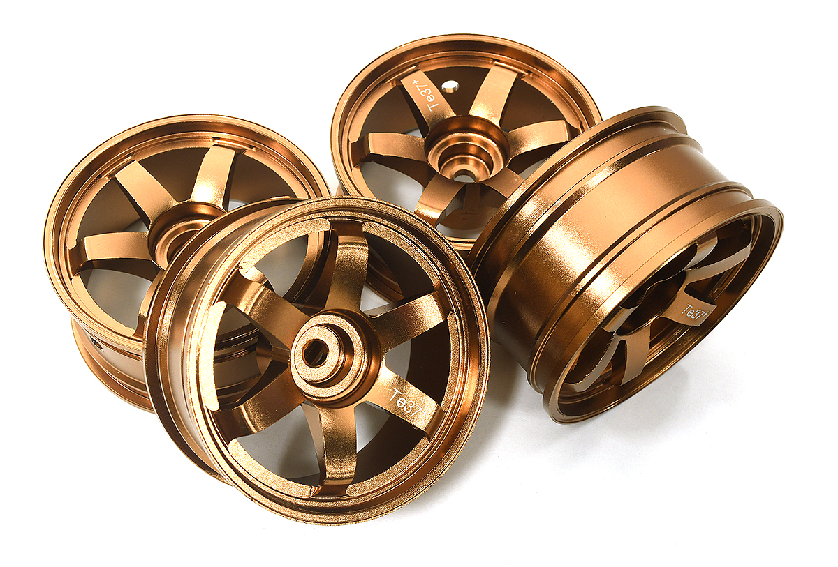 C33959BRONZE Alloy Machined 6-Spoke Wheels (4) for 1/10 Scale Drift W=26mm Offset 3.5mm - Image 1