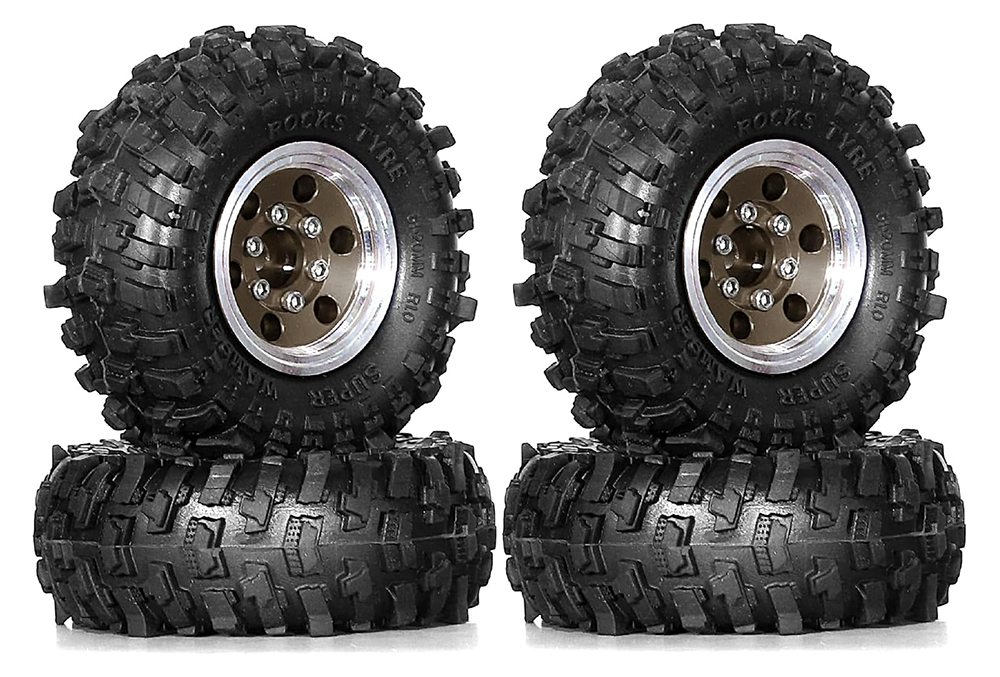 C33964BRONZE Alloy 1.0 Wheel (4) w/ Rubber Tires for TRX-4M & SCX24 O.D.=51mm 9869 - Image 1