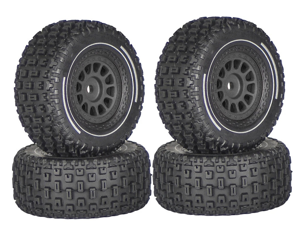C33983BLACK Wheels & Tires (4) Set for Arrma 1/16 Mojave Grom O.D.=65mm Hex:12mm - Image 1